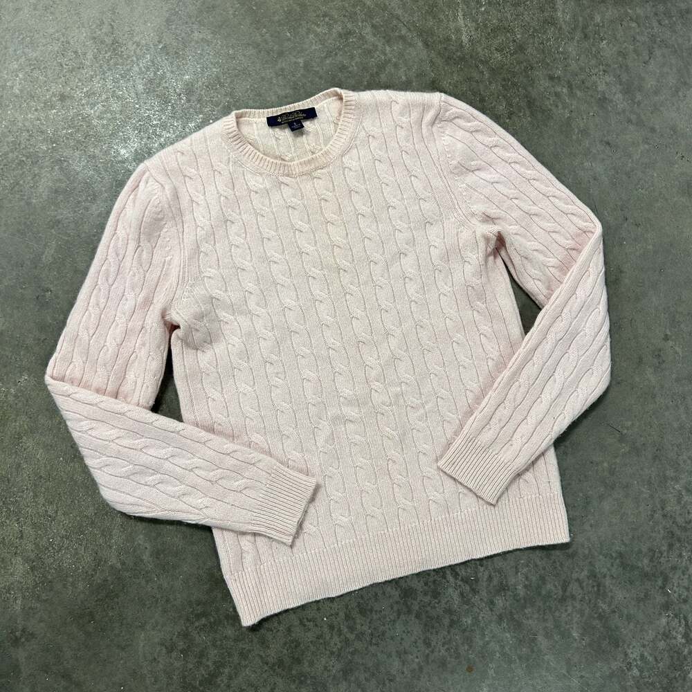 Brooks Brothers Italian Cashmere Pink Cable-Knit Crewneck Sweater Made in Italy